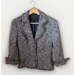 ESCADA Sequined Silk Tweed Boucle Cropped Blazer Textured Designer Luxury 34/XS
